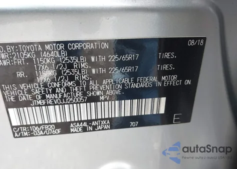 2018 Toyota Rav4 Le из США, поврежденный, VIN JTMBFREV0JJ250057